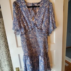 Plus Size Blue Ruffle Backless Dress